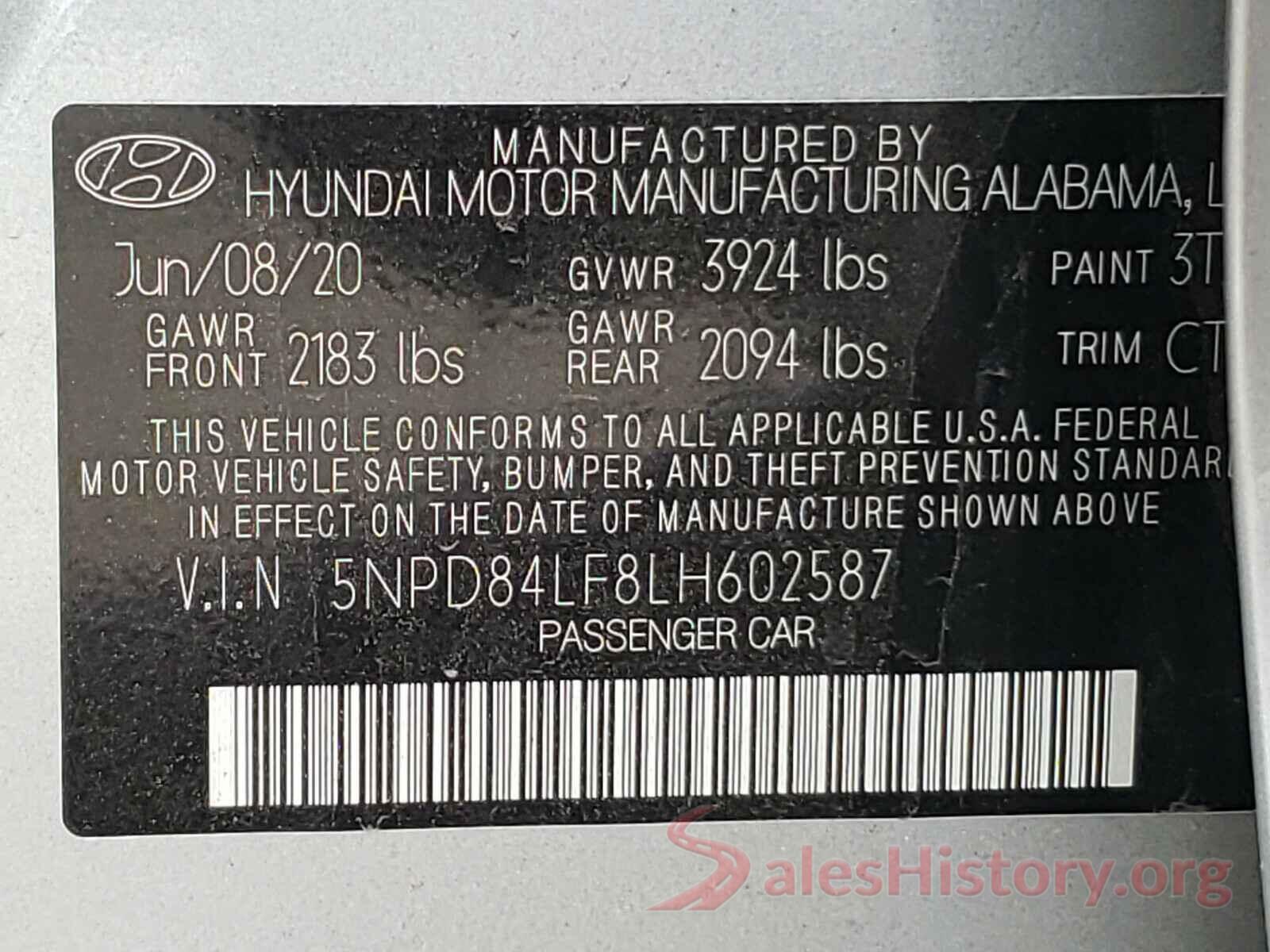 5NPD84LF8LH602587 2020 HYUNDAI ELANTRA