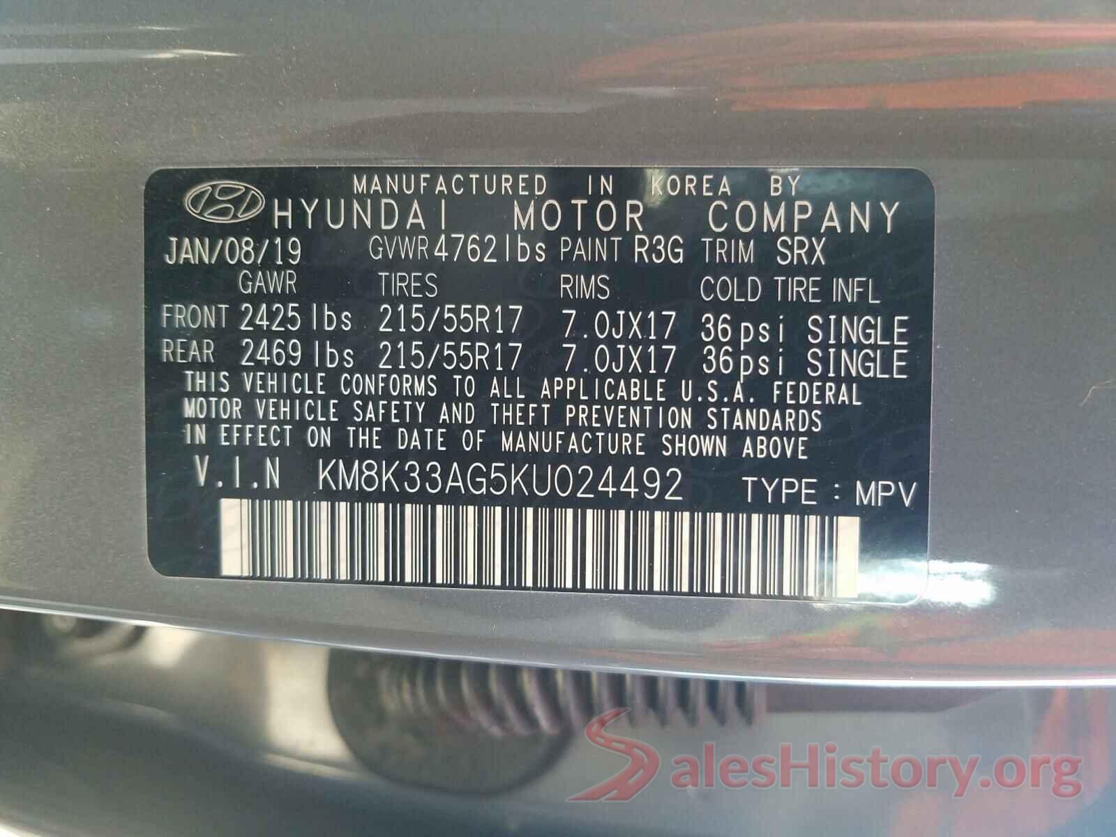 KM8K33AG5KU024492 2019 HYUNDAI KONA