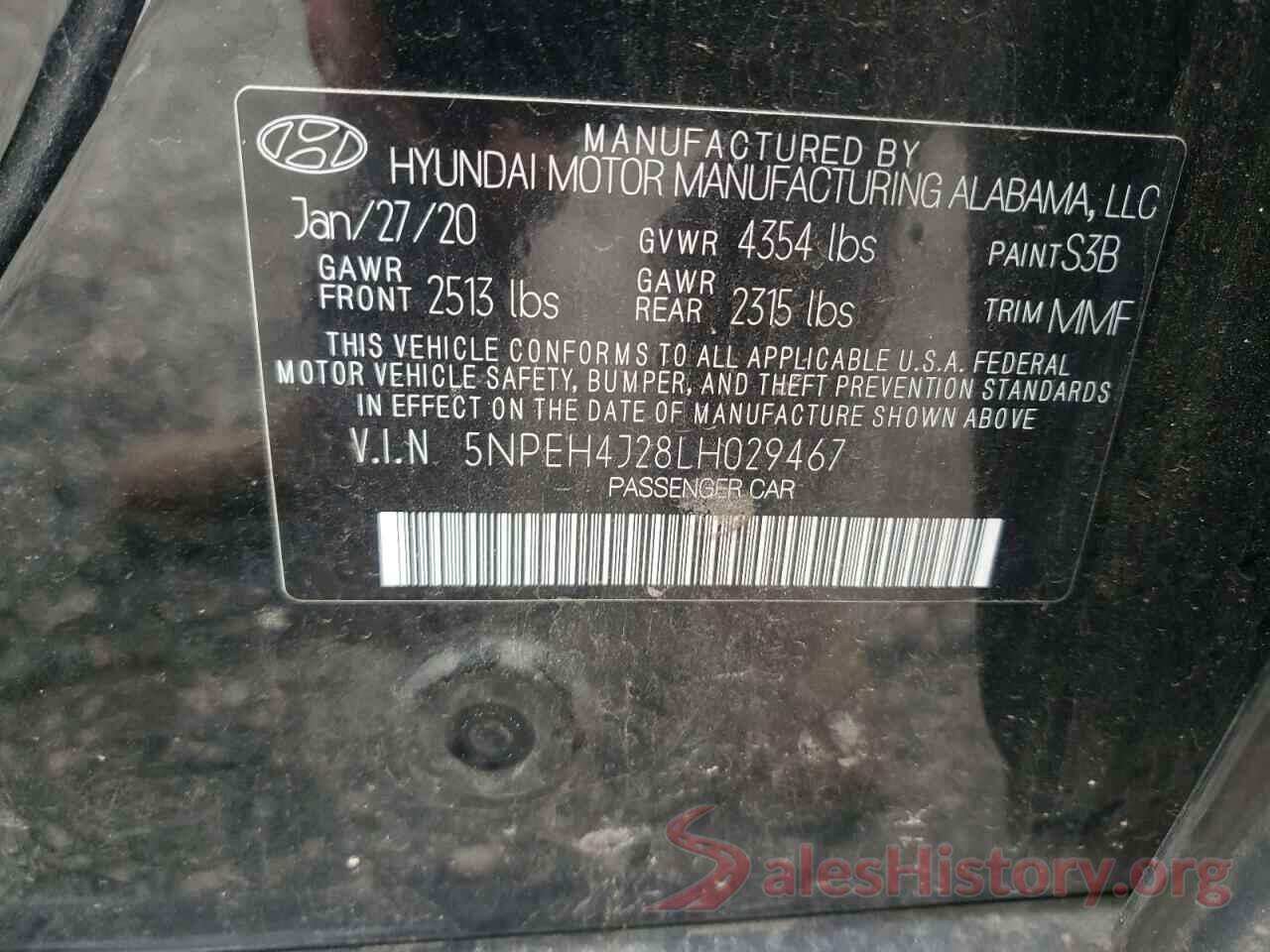 5NPEH4J28LH029467 2020 HYUNDAI SONATA