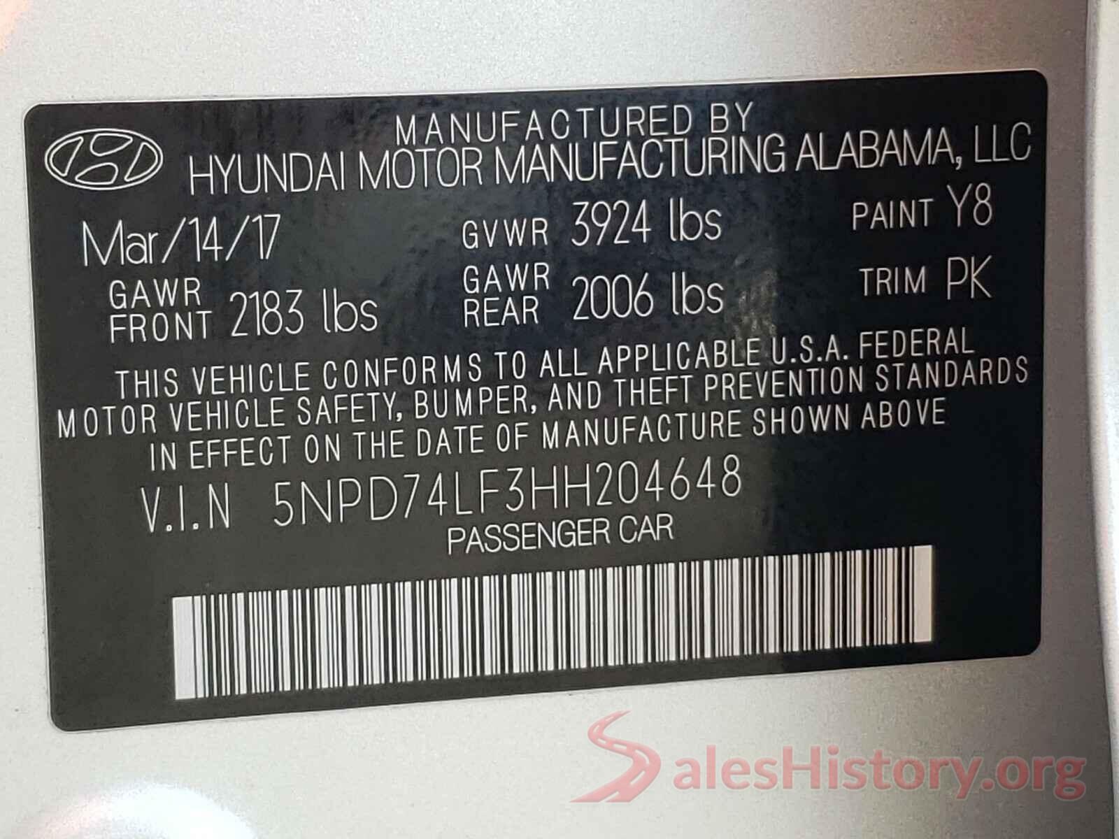 5NPD74LF3HH204648 2017 HYUNDAI ELANTRA