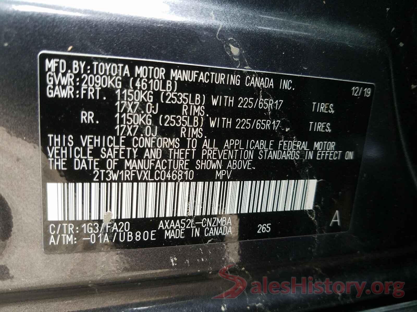 2T3W1RFVXLC046810 2020 TOYOTA RAV4