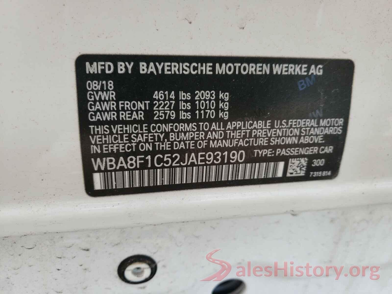 WBA8F1C52JAE93190 2018 BMW 3 SERIES