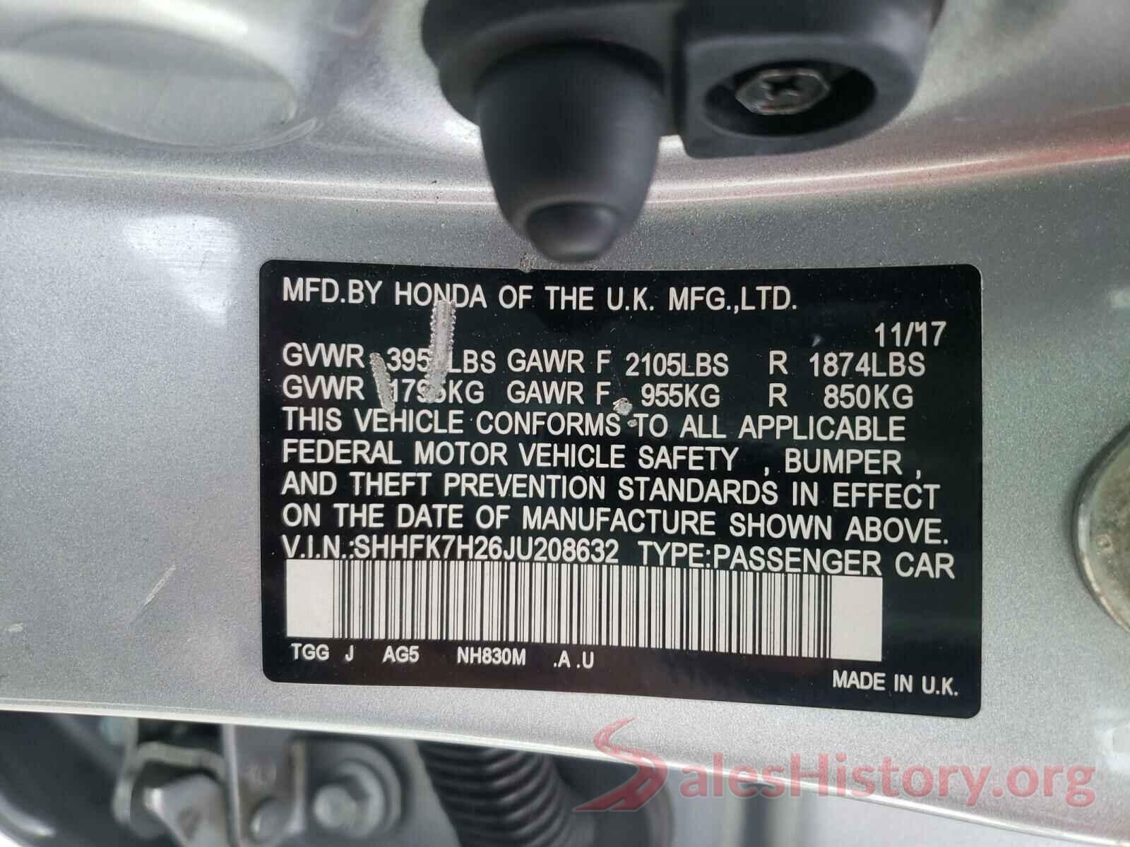 SHHFK7H26JU208632 2018 HONDA CIVIC