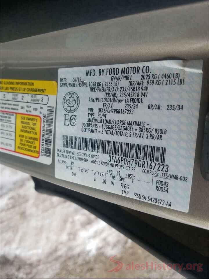 3FA6P0H79GR167223 2016 FORD FUSION