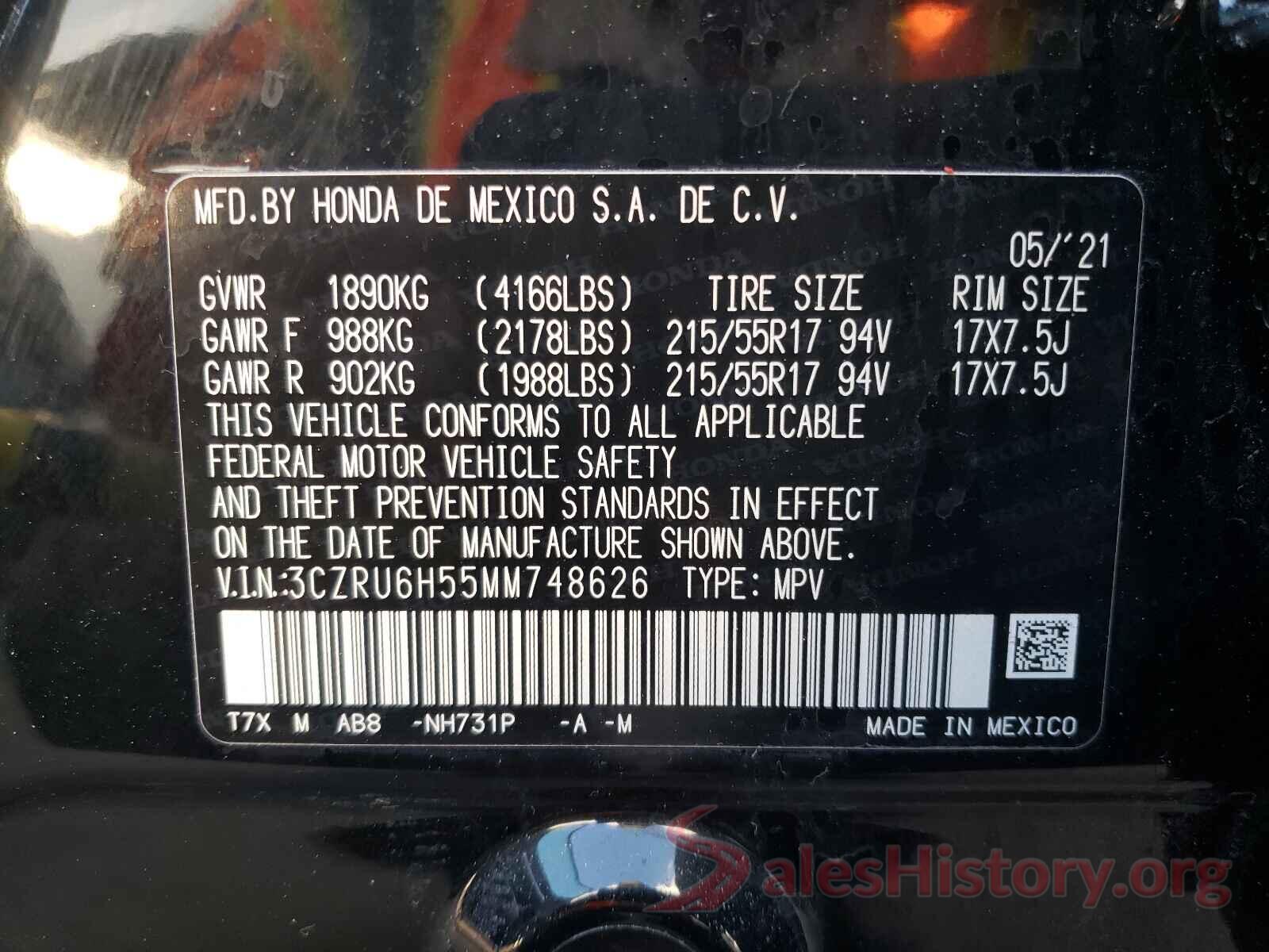 3CZRU6H55MM748626 2021 HONDA HR-V