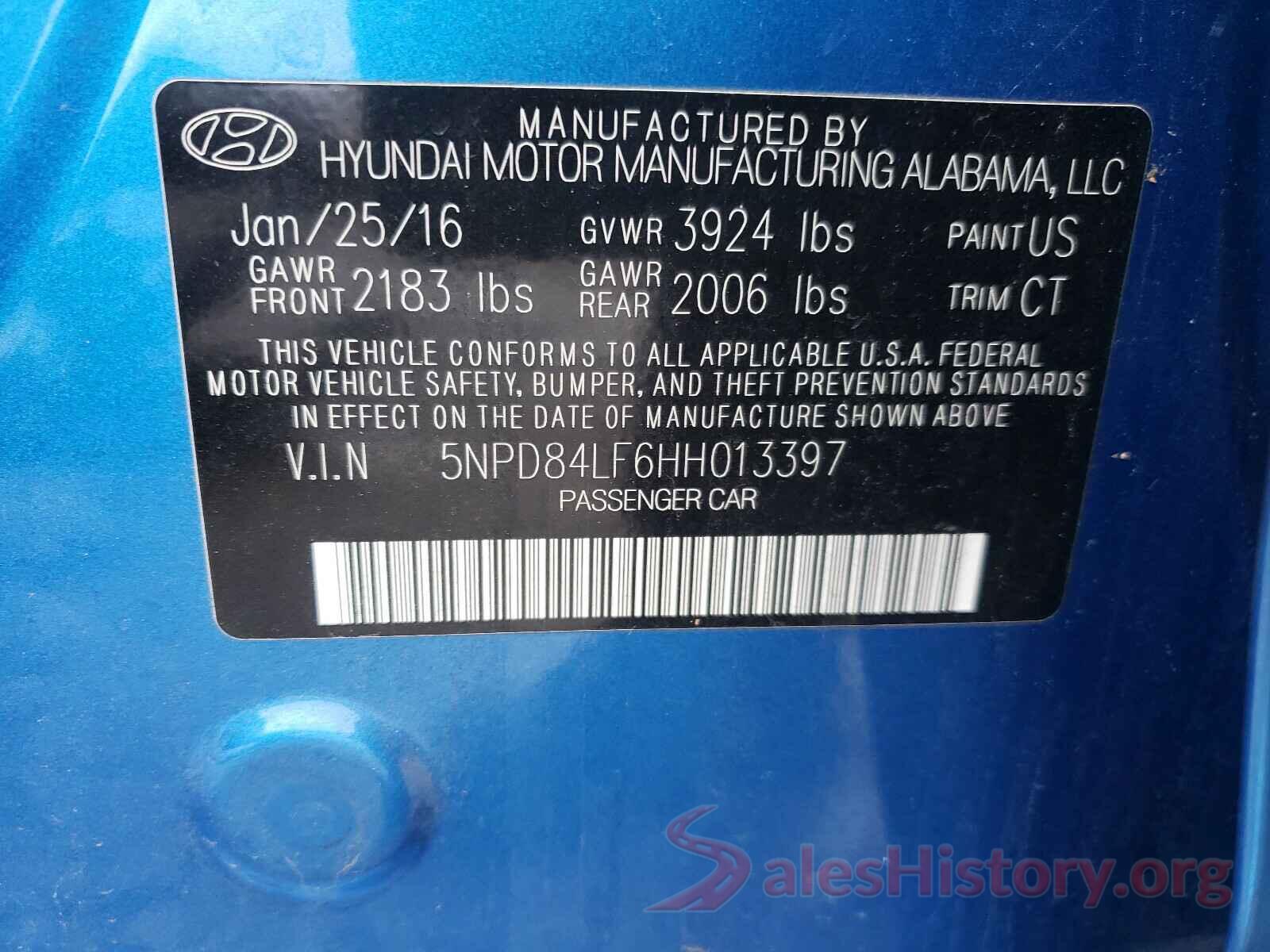 5NPD84LF6HH013397 2017 HYUNDAI ELANTRA