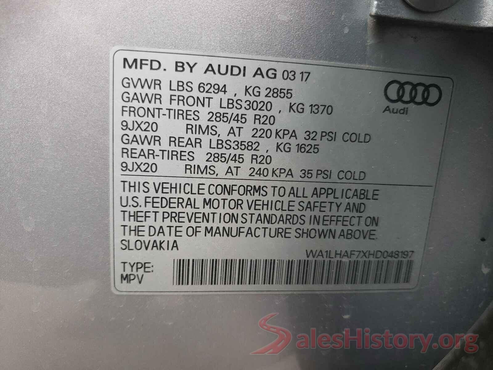 WA1LHAF7XHD048197 2017 AUDI Q7