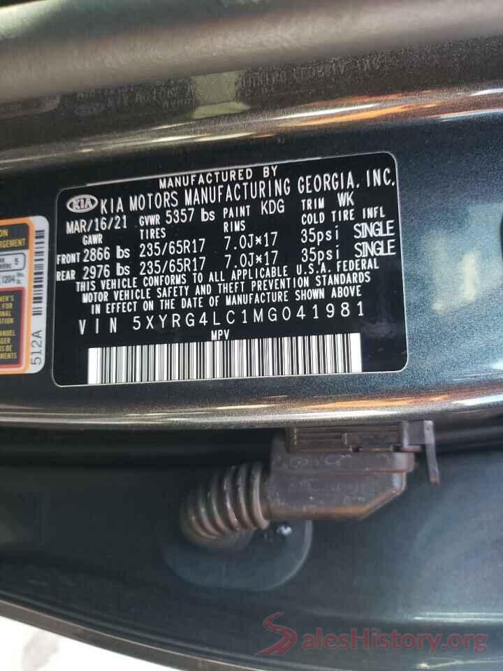 5XYRG4LC1MG041981 2021 KIA SORENTO