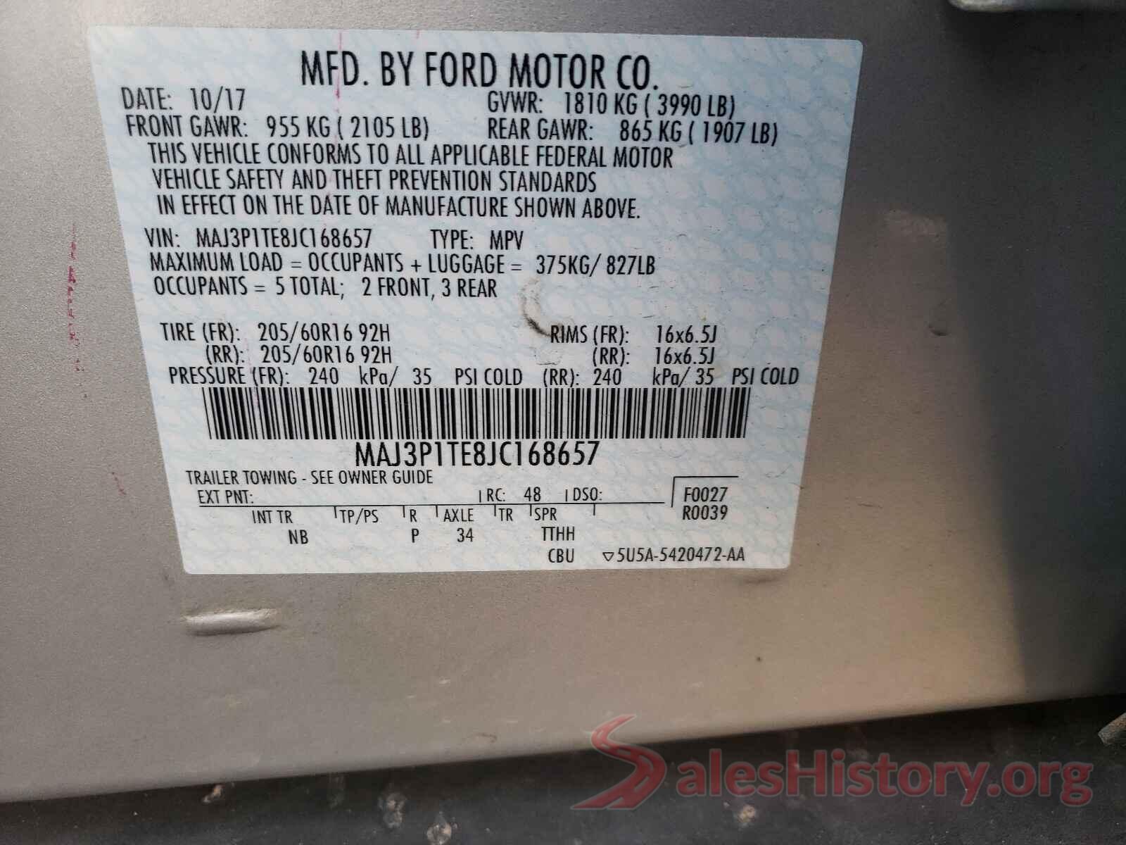 MAJ3P1TE8JC168657 2018 FORD ALL OTHER