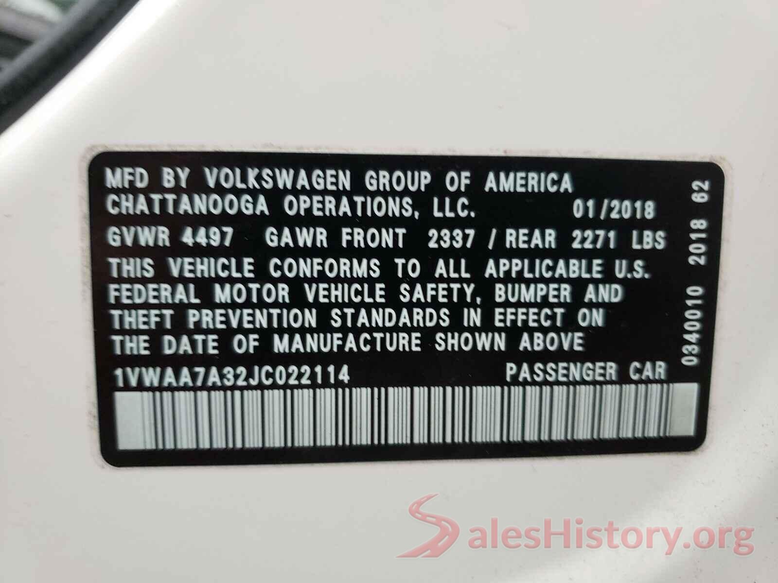 1VWAA7A32JC022114 2018 VOLKSWAGEN PASSAT