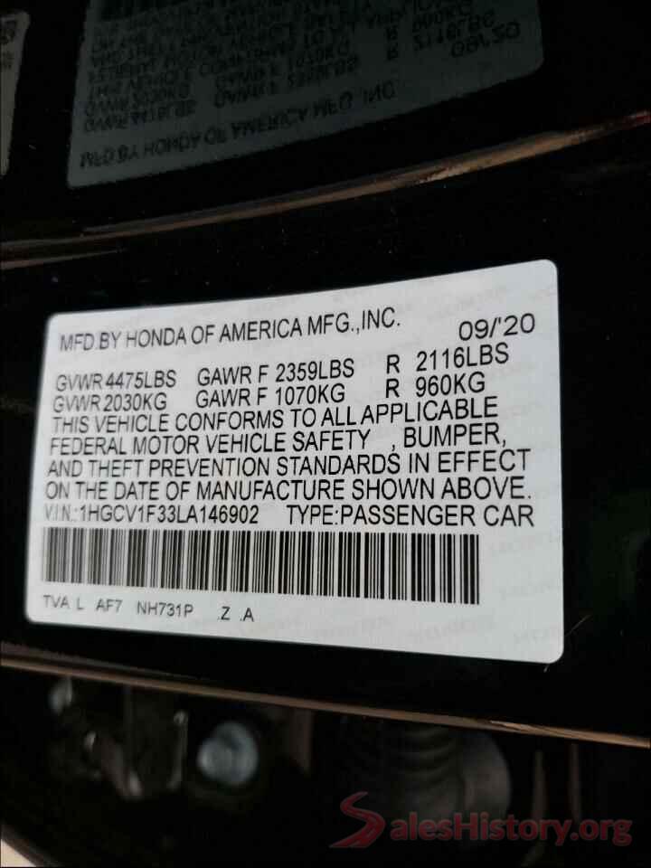 1HGCV1F33LA146902 2020 HONDA ACCORD