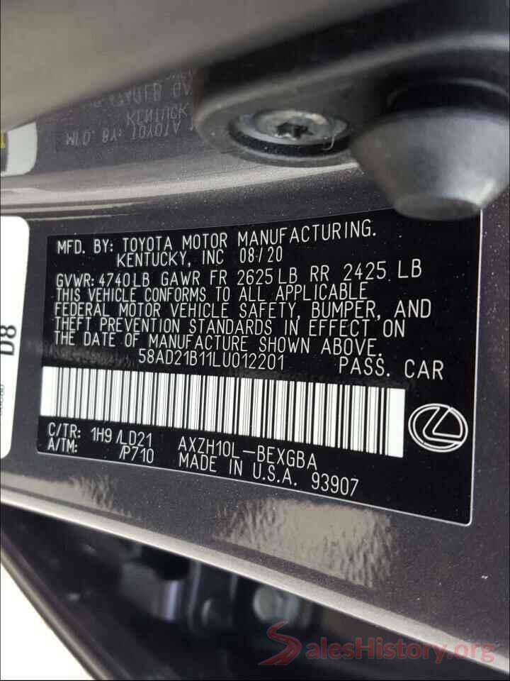 58AD21B11LU012201 2020 LEXUS ES300