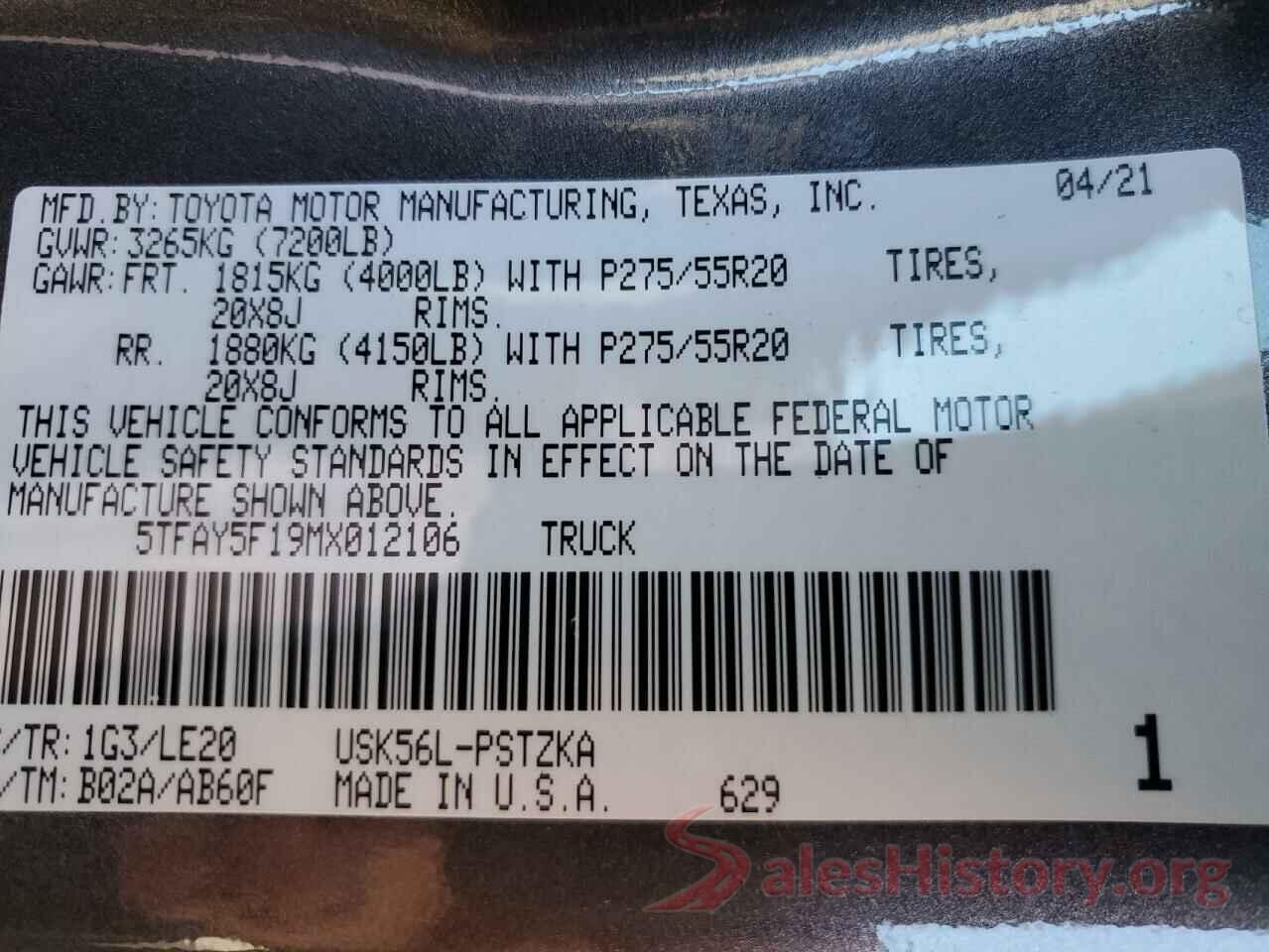 5TFAY5F19MX012106 2021 TOYOTA TUNDRA