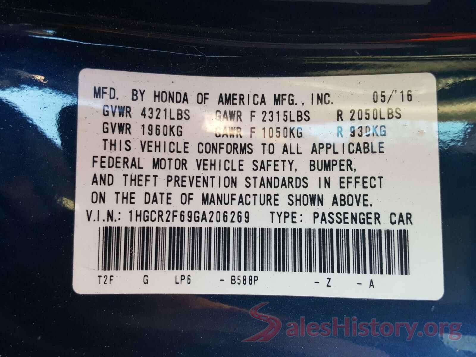 1HGCR2F69GA206269 2016 HONDA ACCORD