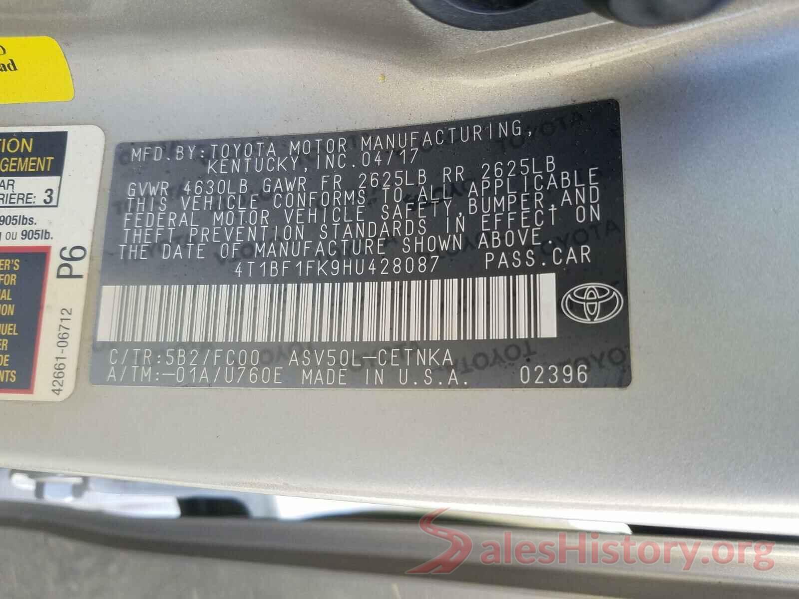 4T1BF1FK9HU428087 2017 TOYOTA CAMRY