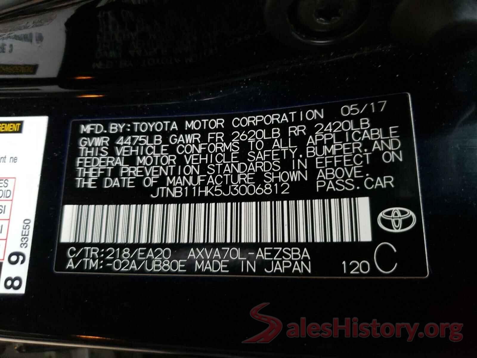 JTNB11HK5J3006812 2018 TOYOTA CAMRY