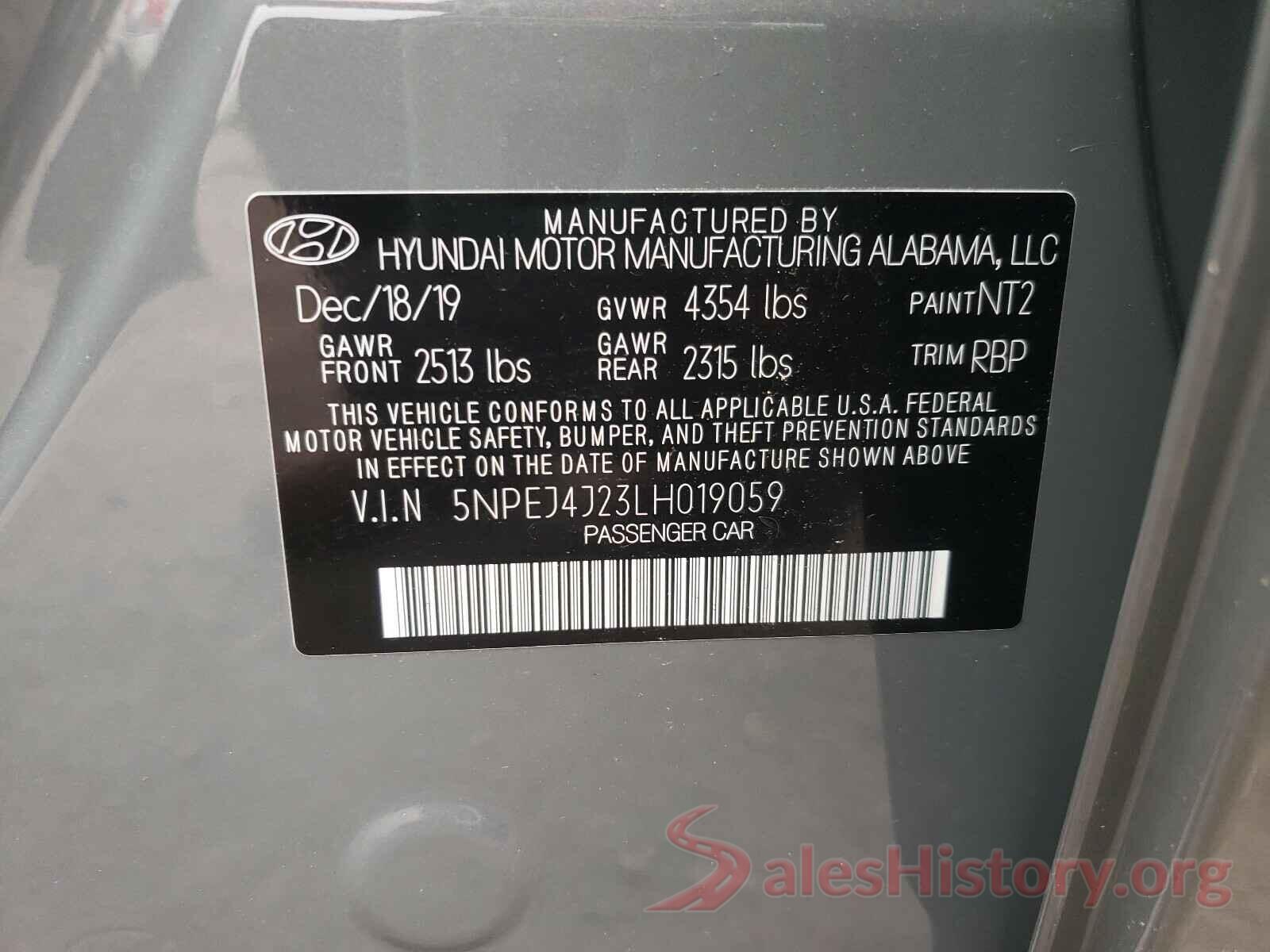 5NPEJ4J23LH019059 2020 HYUNDAI SONATA