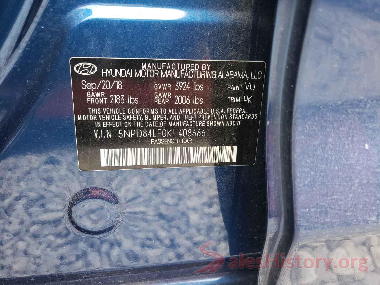 5NPD84LF0KH408666 2019 HYUNDAI ELANTRA