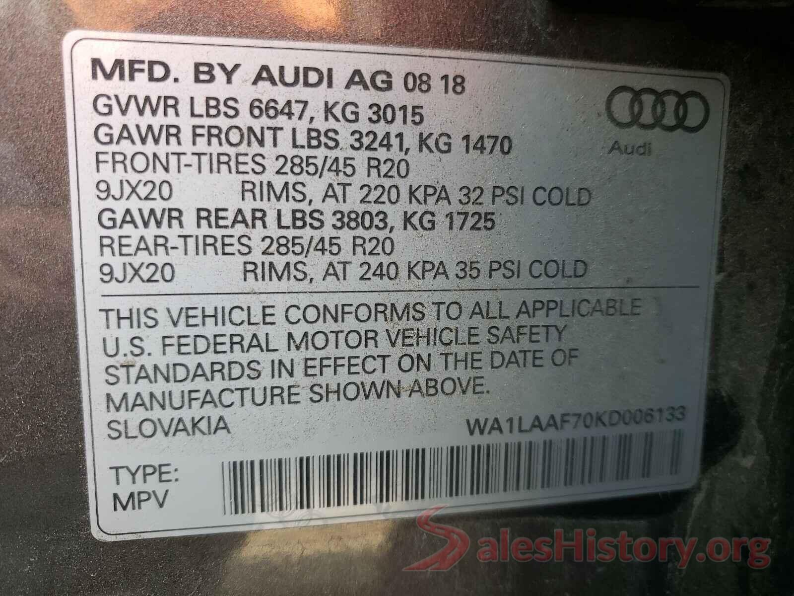 WA1LAAF70KD006133 2019 AUDI Q7