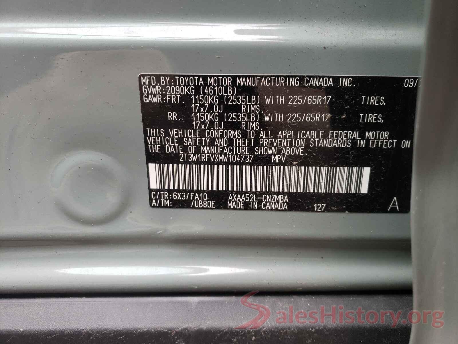 2T3W1RFVXMW104737 2021 TOYOTA RAV4