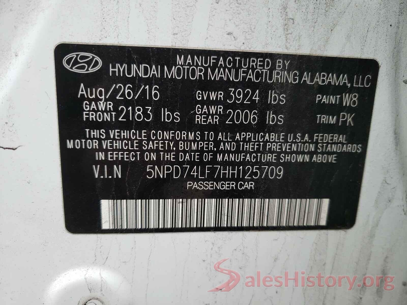 5NPD74LF7HH125709 2017 HYUNDAI ELANTRA