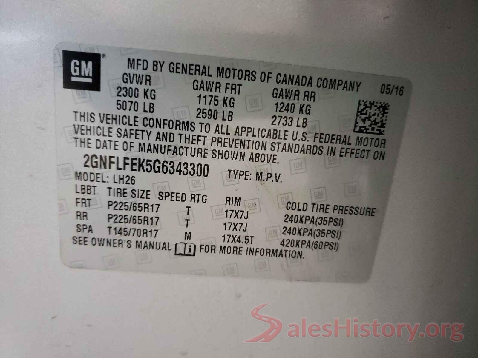 2GNFLFEK5G6343300 2016 CHEVROLET EQUINOX