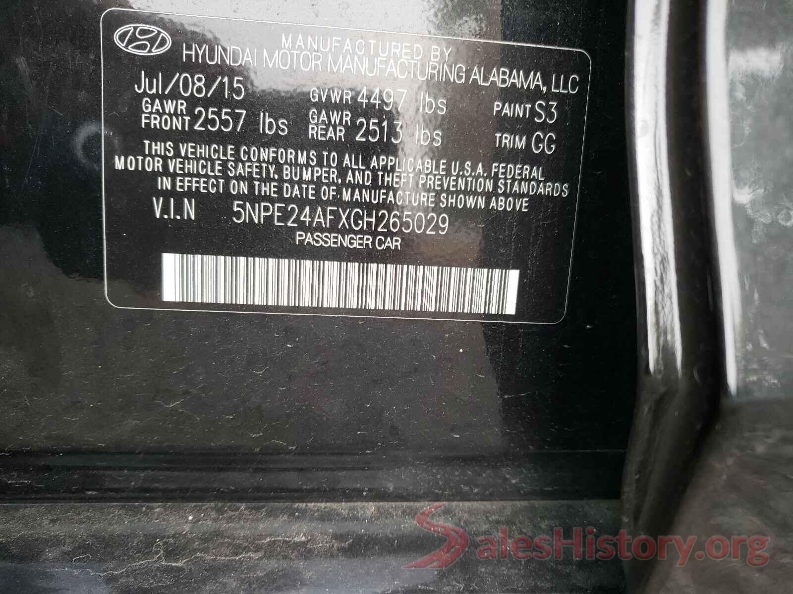 5NPE24AFXGH265029 2016 HYUNDAI SONATA