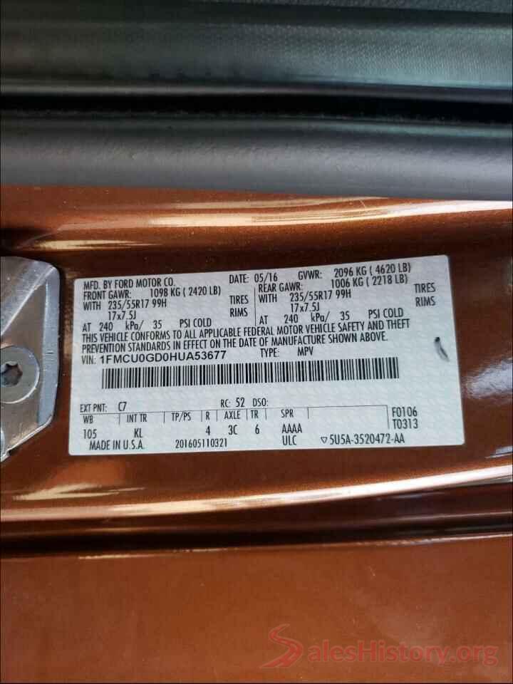 1FMCU0GD0HUA53677 2017 FORD ESCAPE