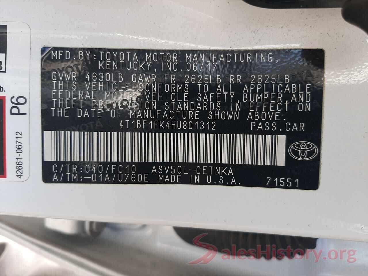 4T1BF1FK4HU801312 2017 TOYOTA CAMRY