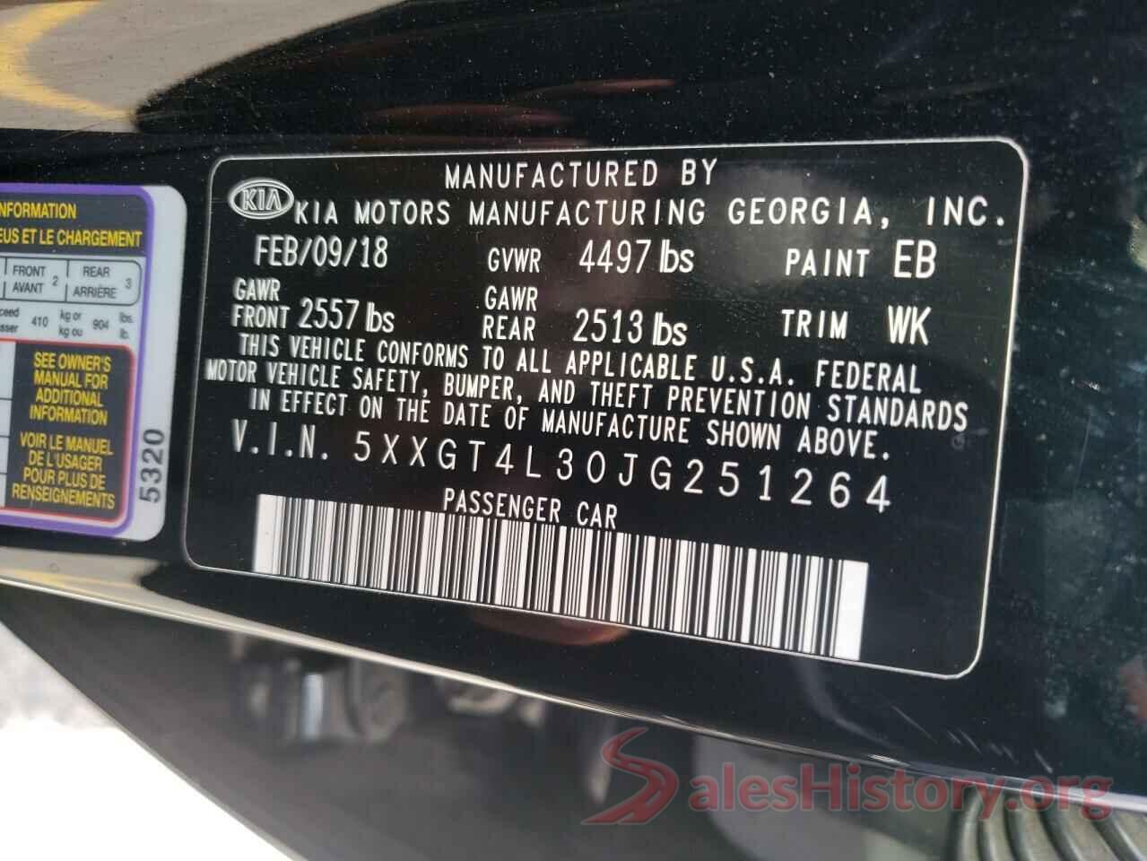 5XXGT4L30JG251264 2018 KIA OPTIMA