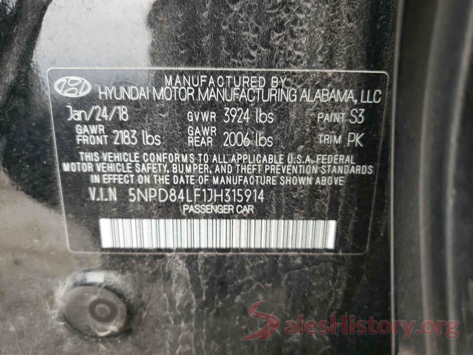 5NPD84LF1JH315914 2018 HYUNDAI ELANTRA