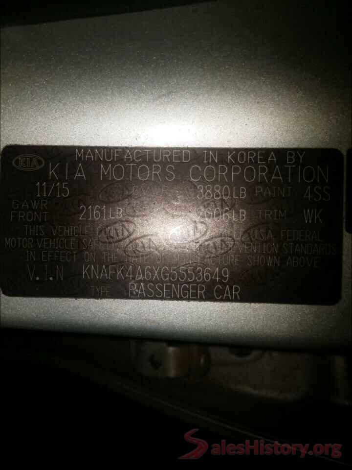 KNAFK4A6XG5553649 2016 KIA FORTE