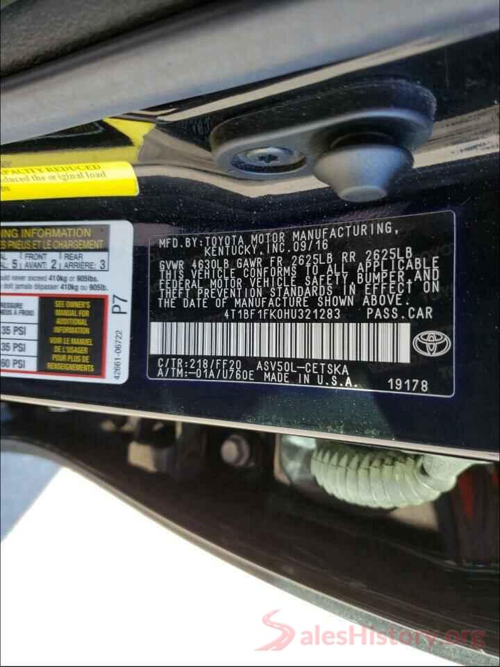 4T1BF1FK0HU321283 2017 TOYOTA CAMRY