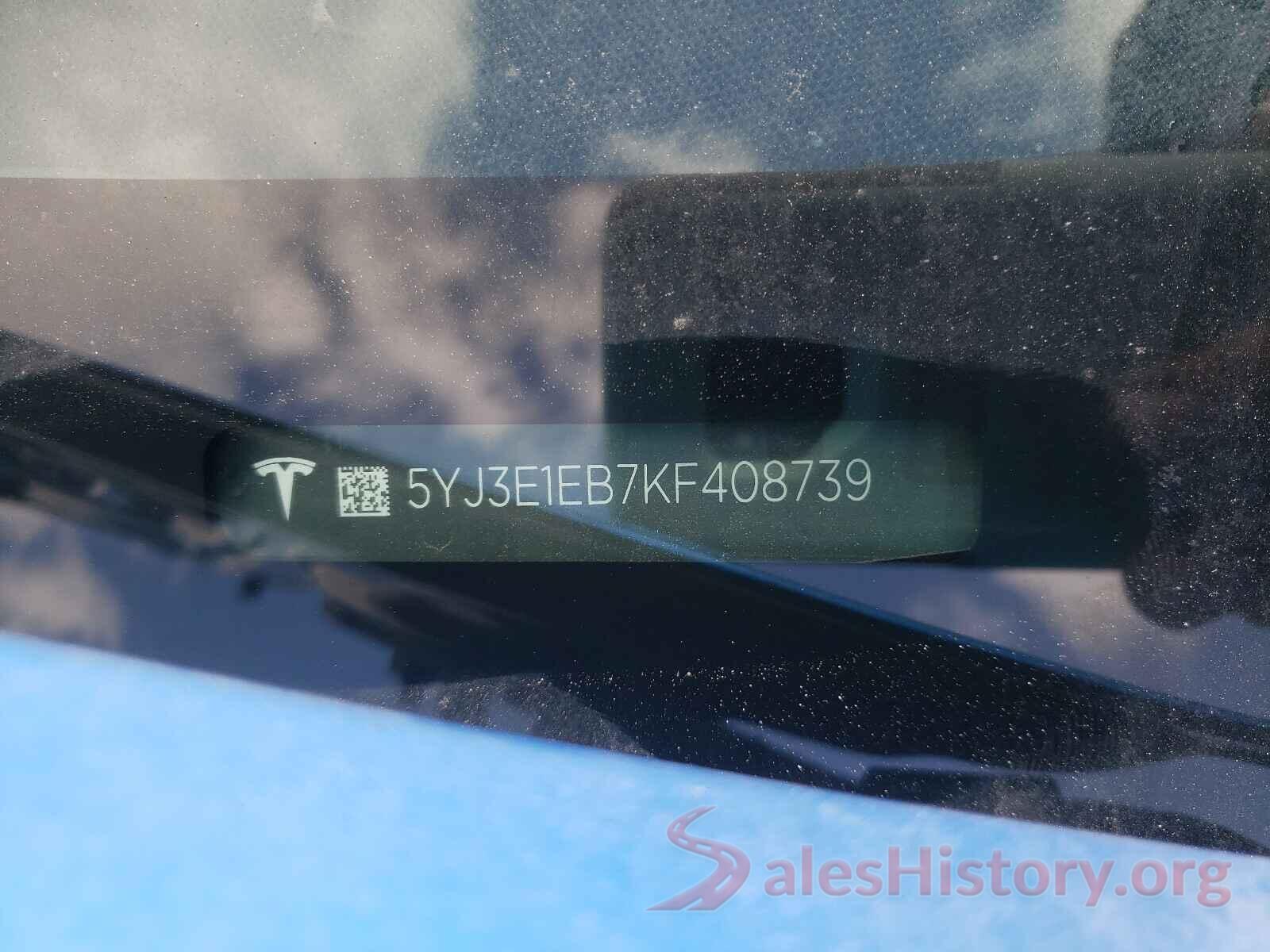 5YJ3E1EB7KF408739 2019 TESLA MODEL 3