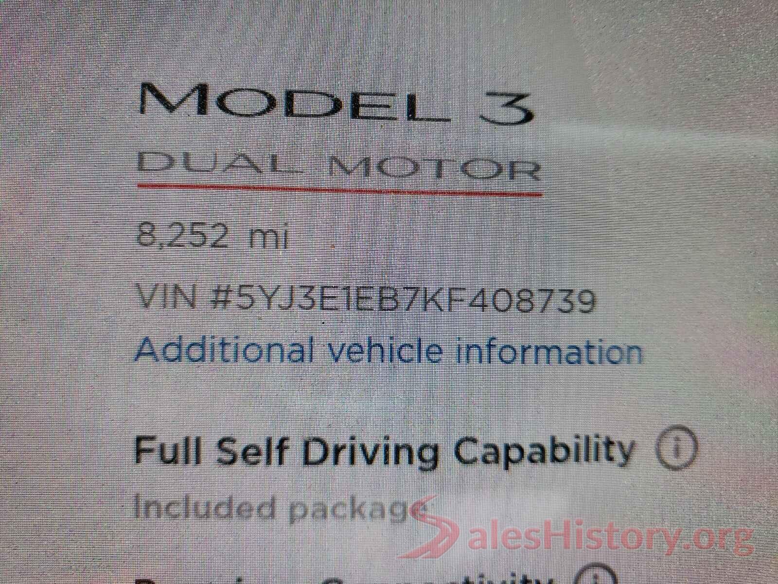 5YJ3E1EB7KF408739 2019 TESLA MODEL 3