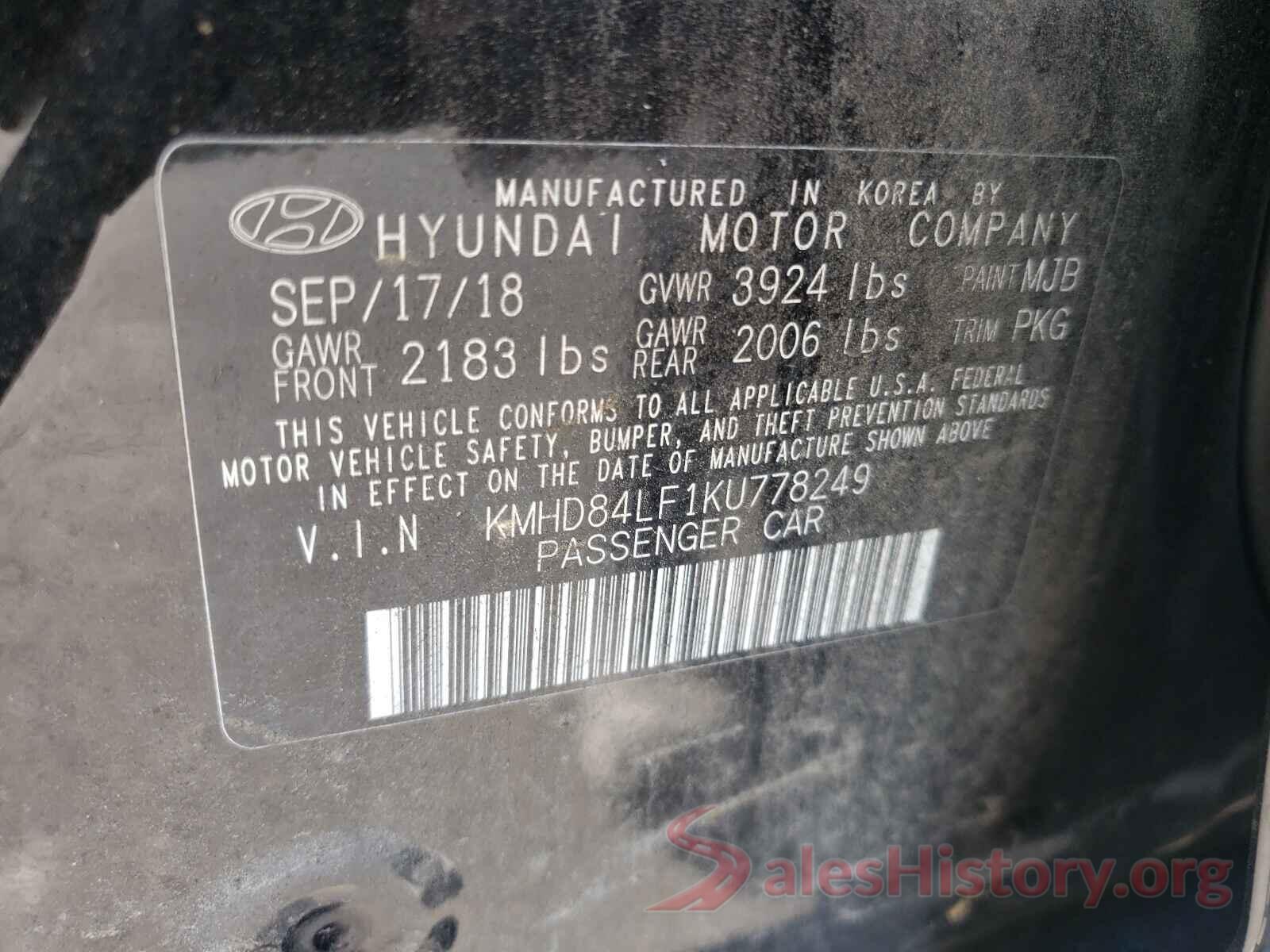 KMHD84LF1KU778249 2019 HYUNDAI ELANTRA