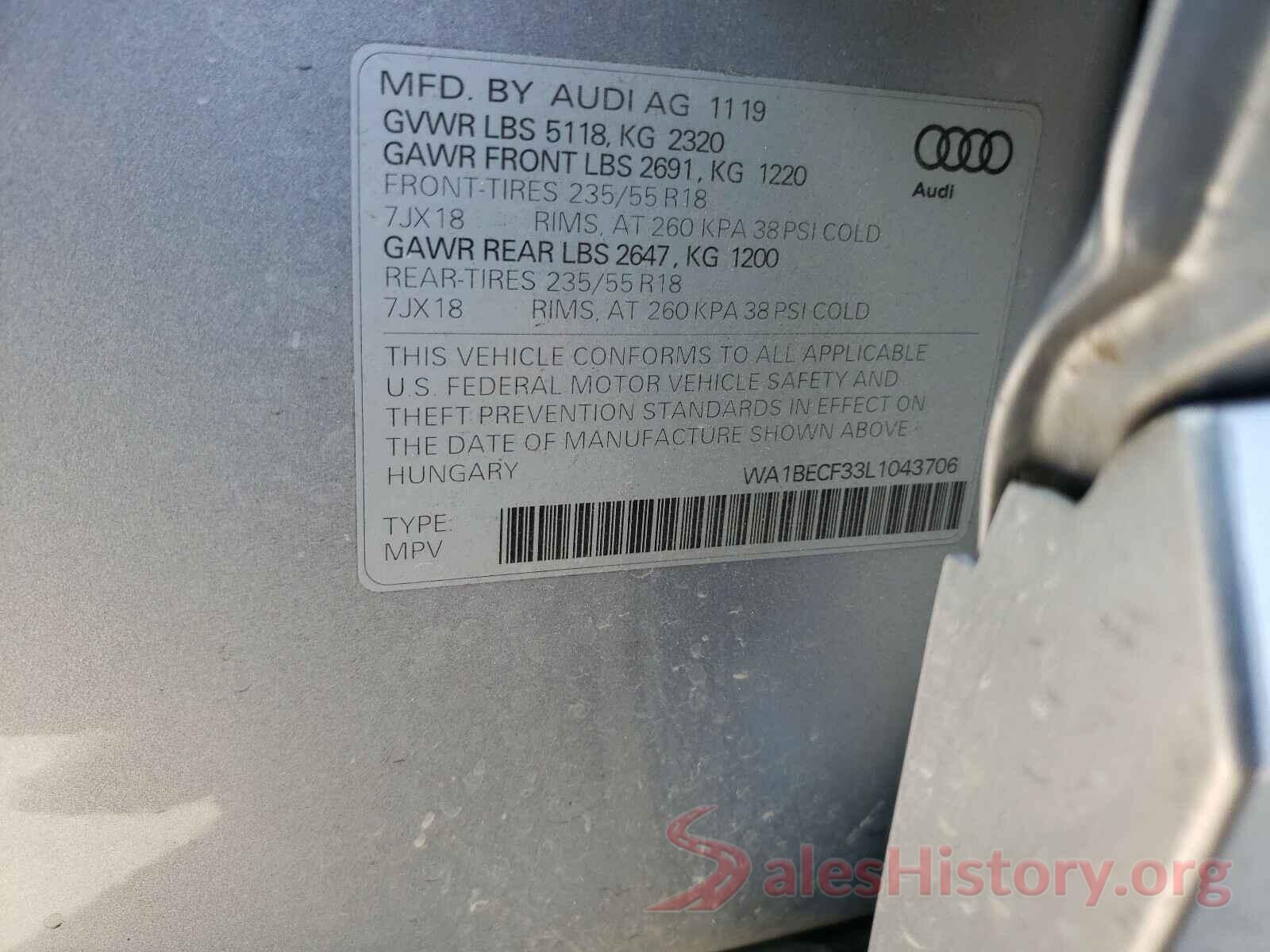 WA1BECF33L1043706 2020 AUDI Q3