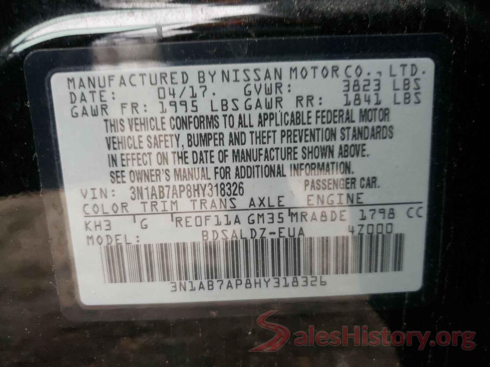 3N1AB7AP8HY318326 2017 NISSAN SENTRA