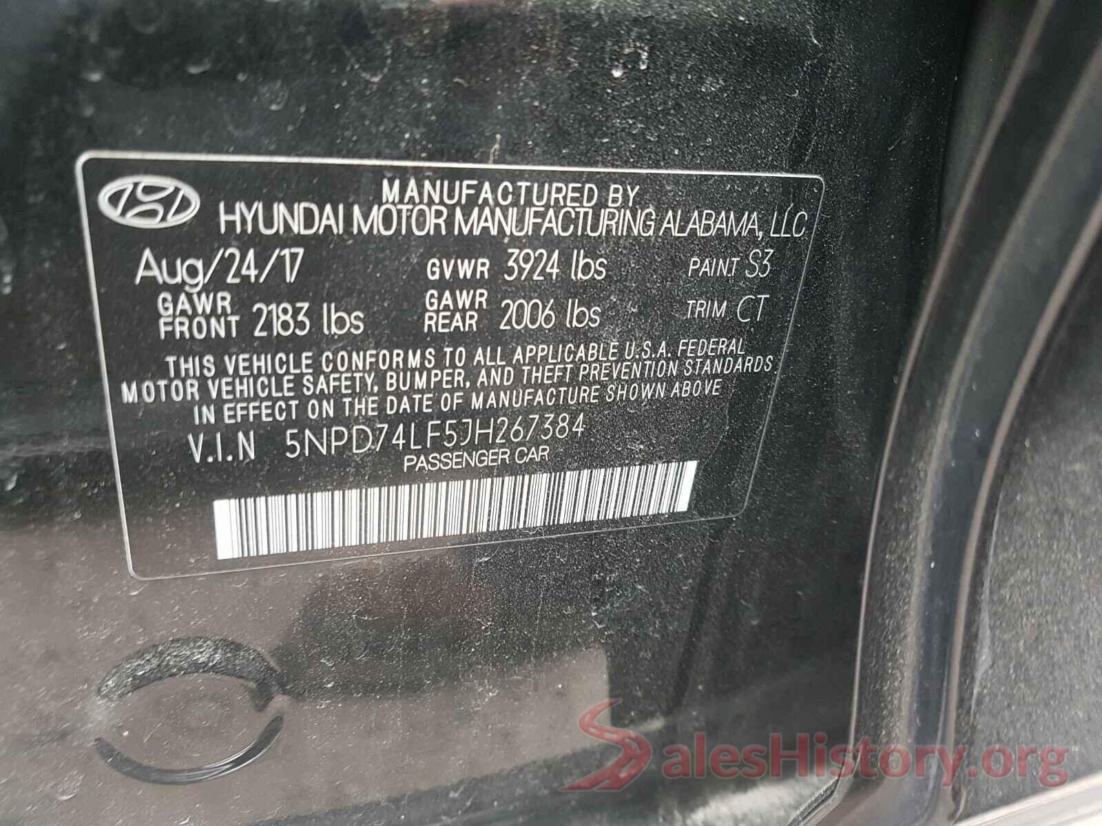 5NPD74LF5JH267384 2018 HYUNDAI ELANTRA