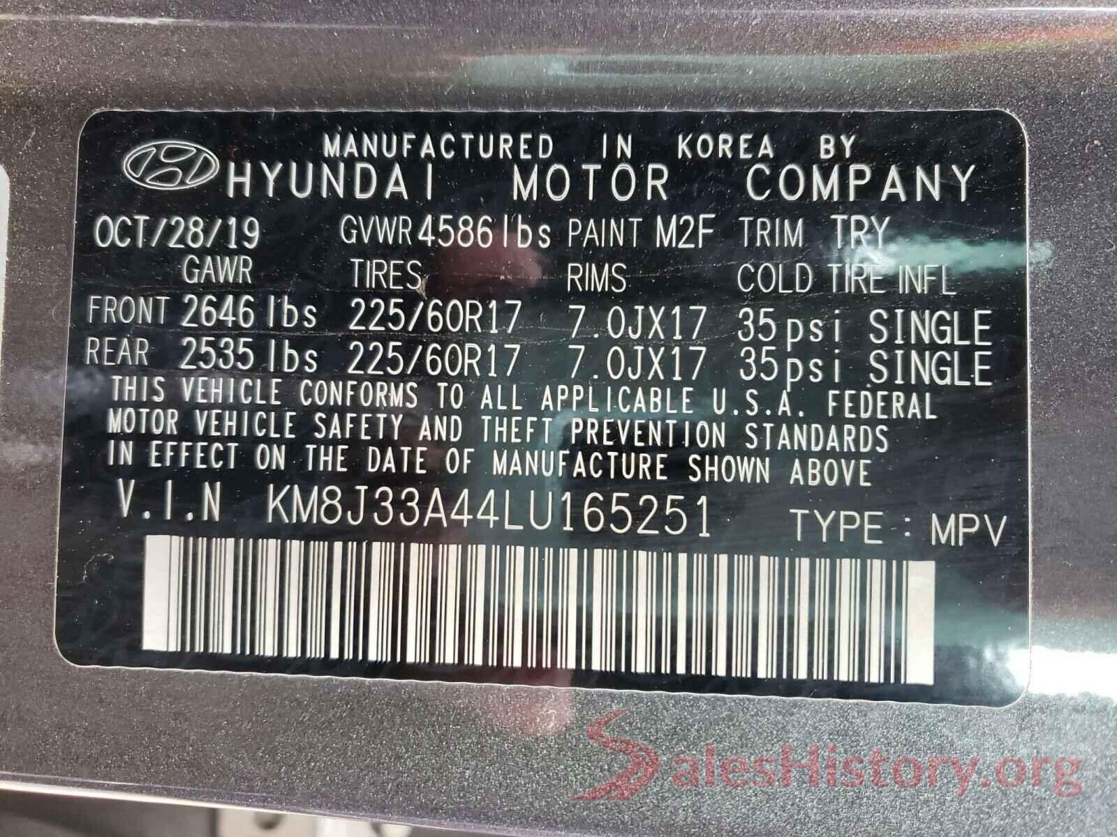 KM8J33A44LU165251 2020 HYUNDAI TUCSON