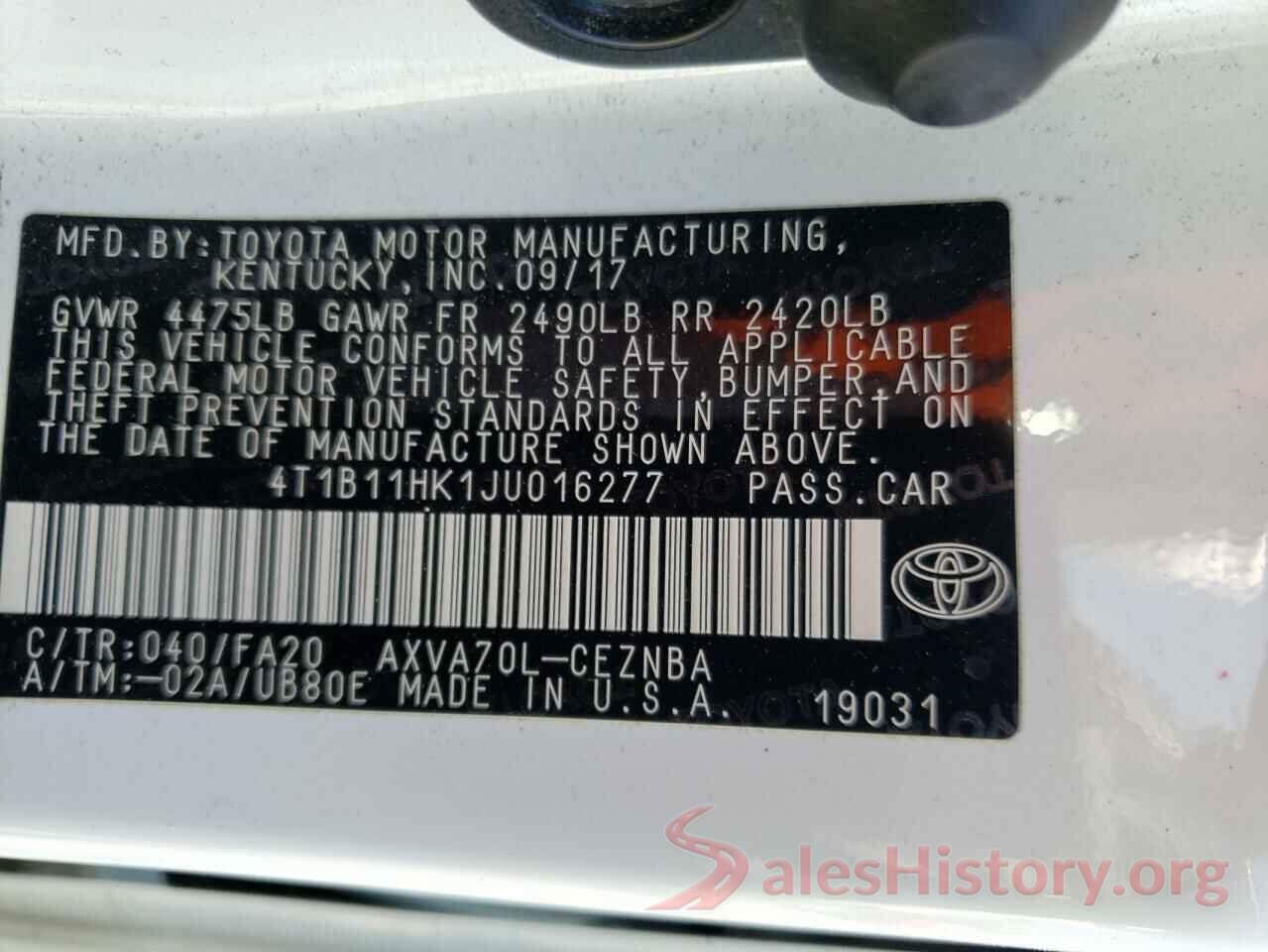 4T1B11HK1JU016277 2018 TOYOTA CAMRY