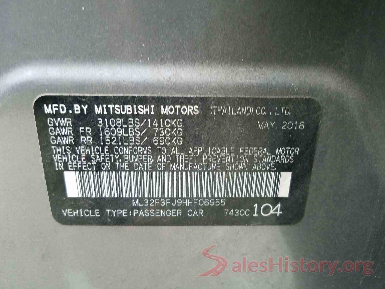 ML32F3FJ9HHF06955 2017 MITSUBISHI MIRAGE