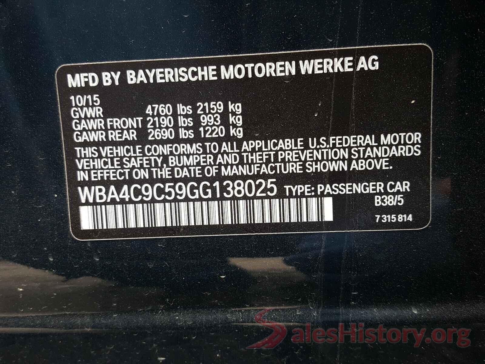 WBA4C9C59GG138025 2016 BMW 4 SERIES