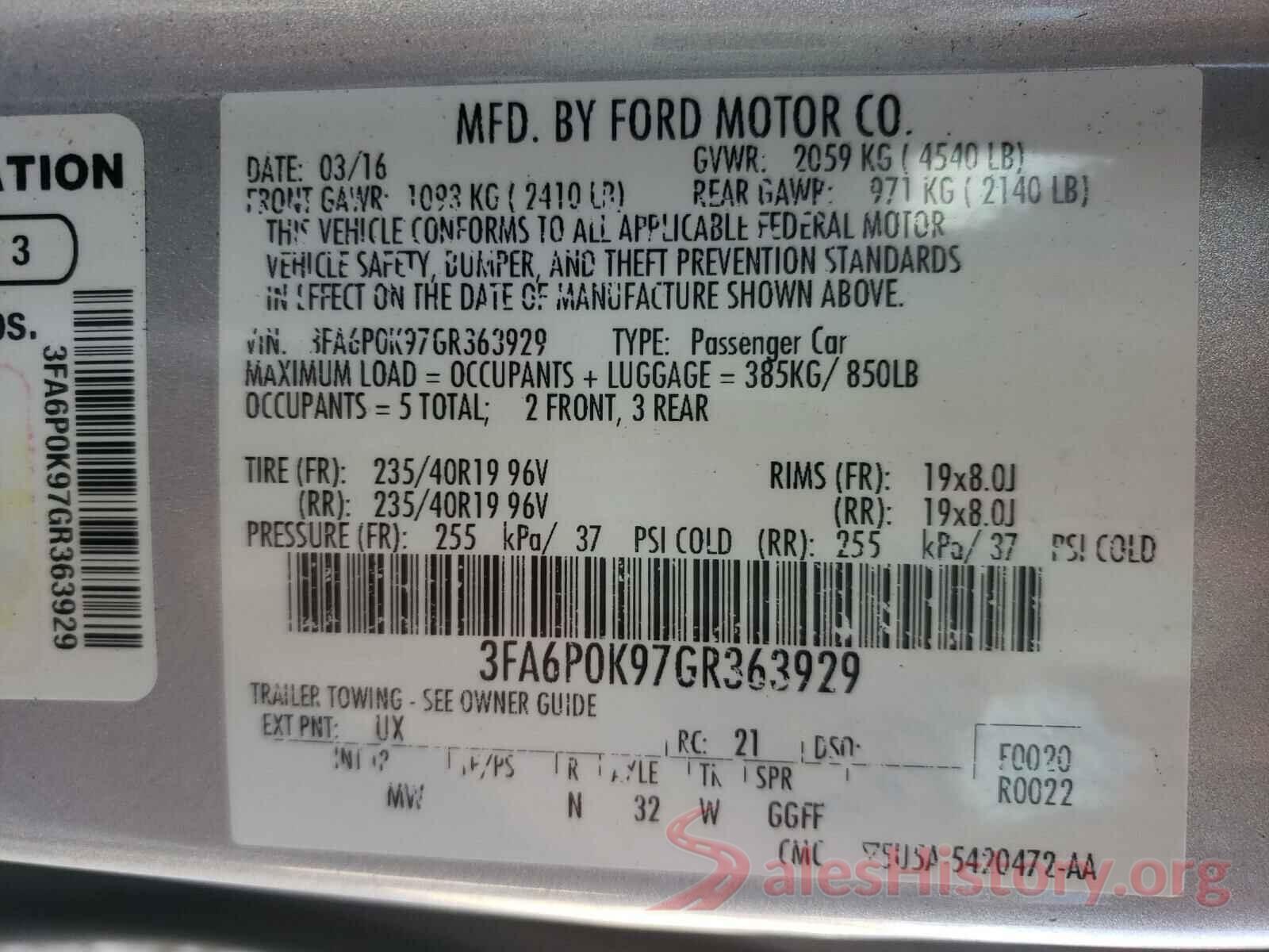 3FA6P0K97GR363929 2016 FORD FUSION