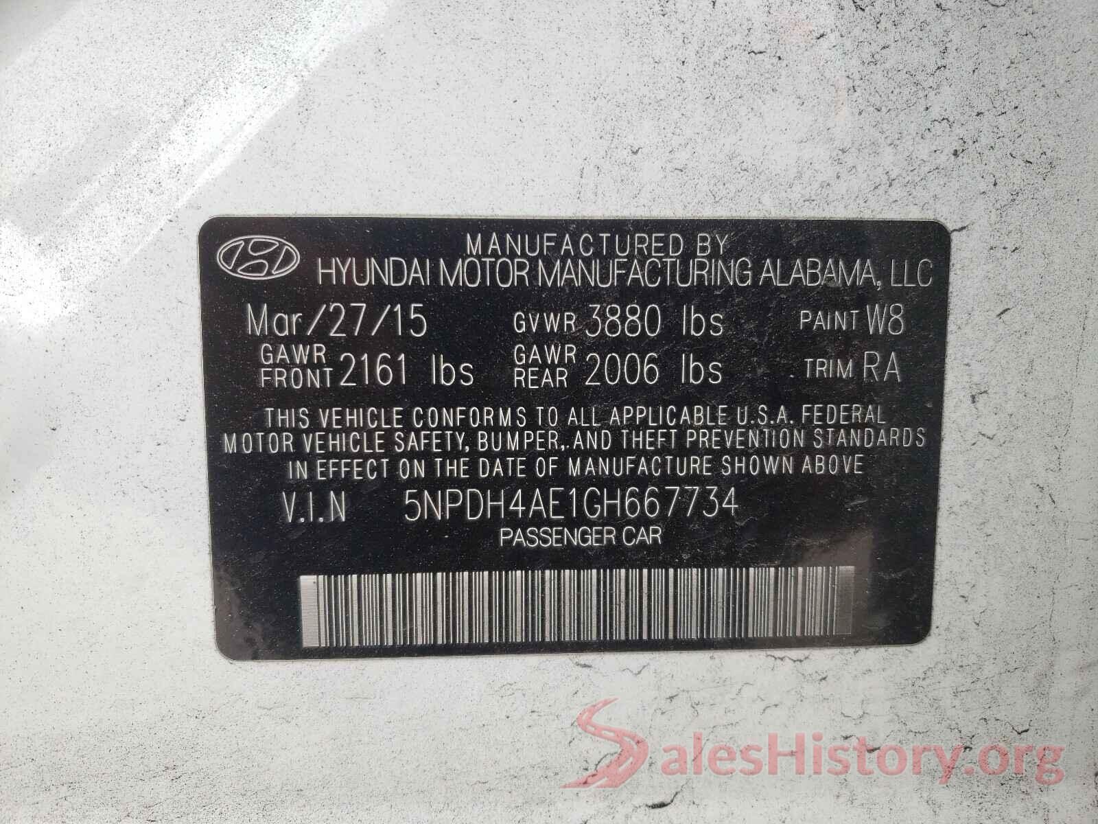 5NPDH4AE1GH667734 2016 HYUNDAI ELANTRA