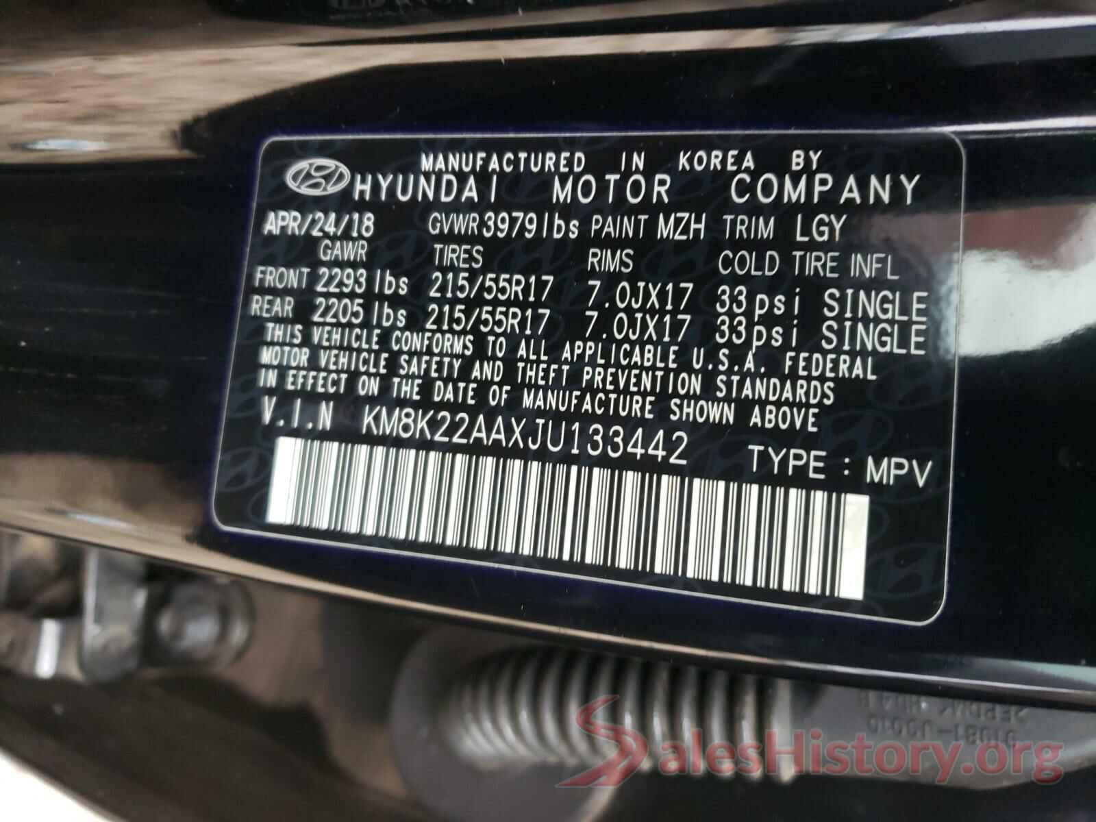 KM8K22AAXJU133442 2018 HYUNDAI KONA