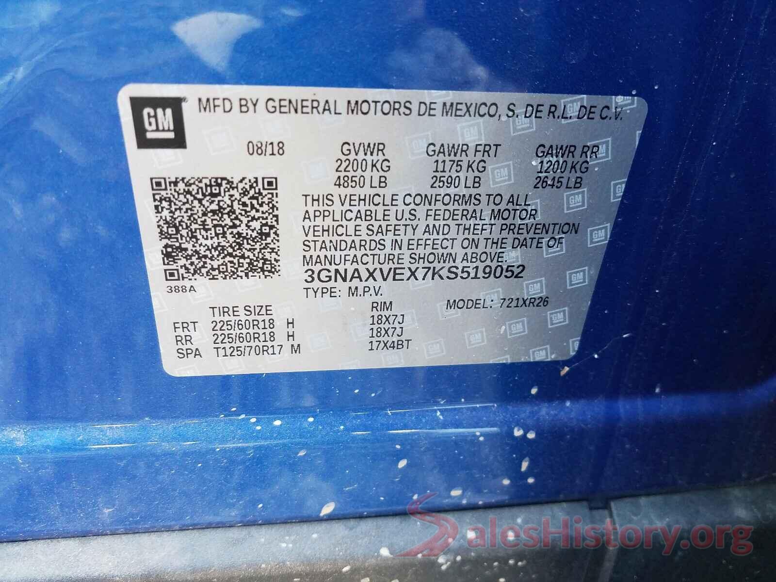 3GNAXVEX7KS519052 2019 CHEVROLET EQUINOX