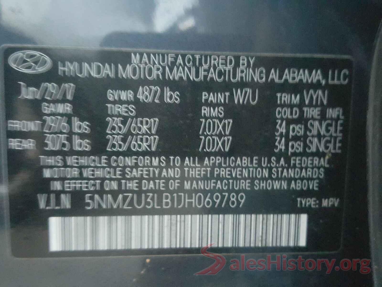 5NMZU3LB1JH069789 2018 HYUNDAI SANTA FE