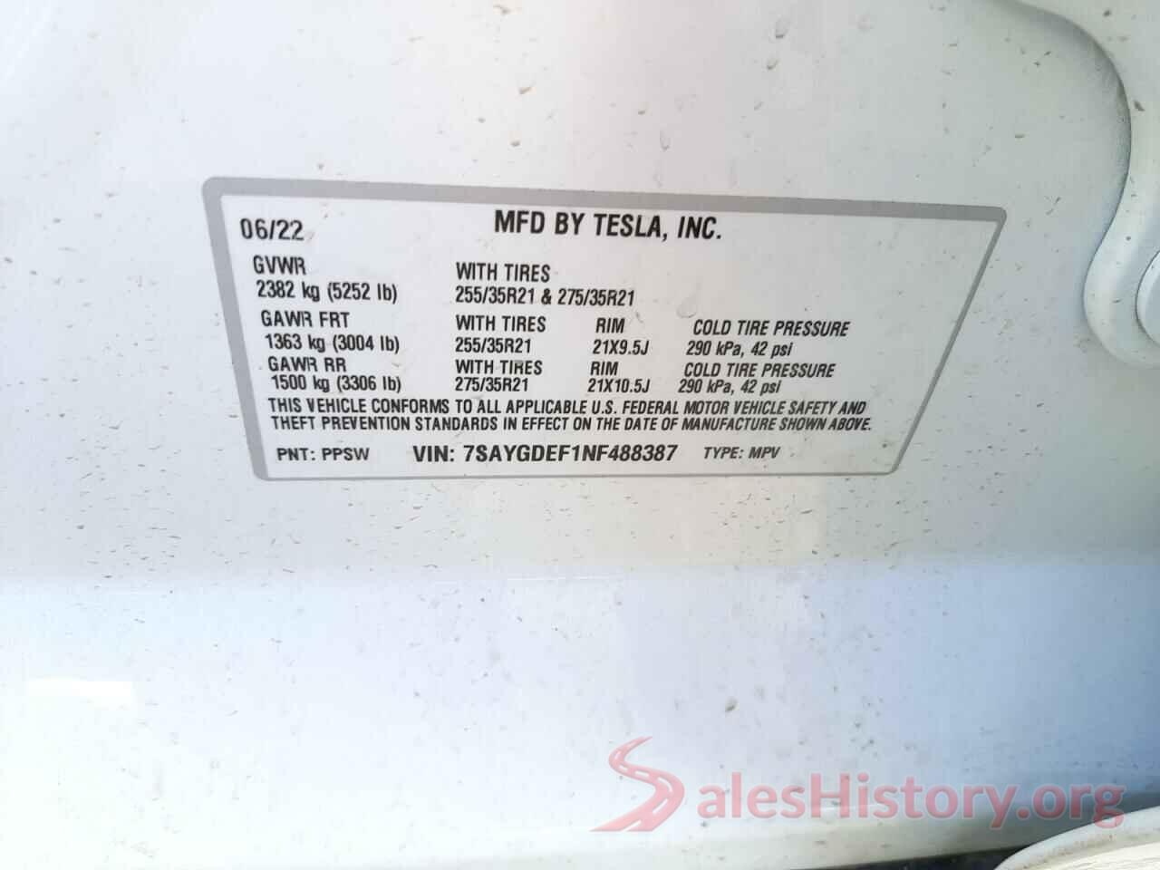 7SAYGDEF1NF488387 2022 TESLA MODEL Y