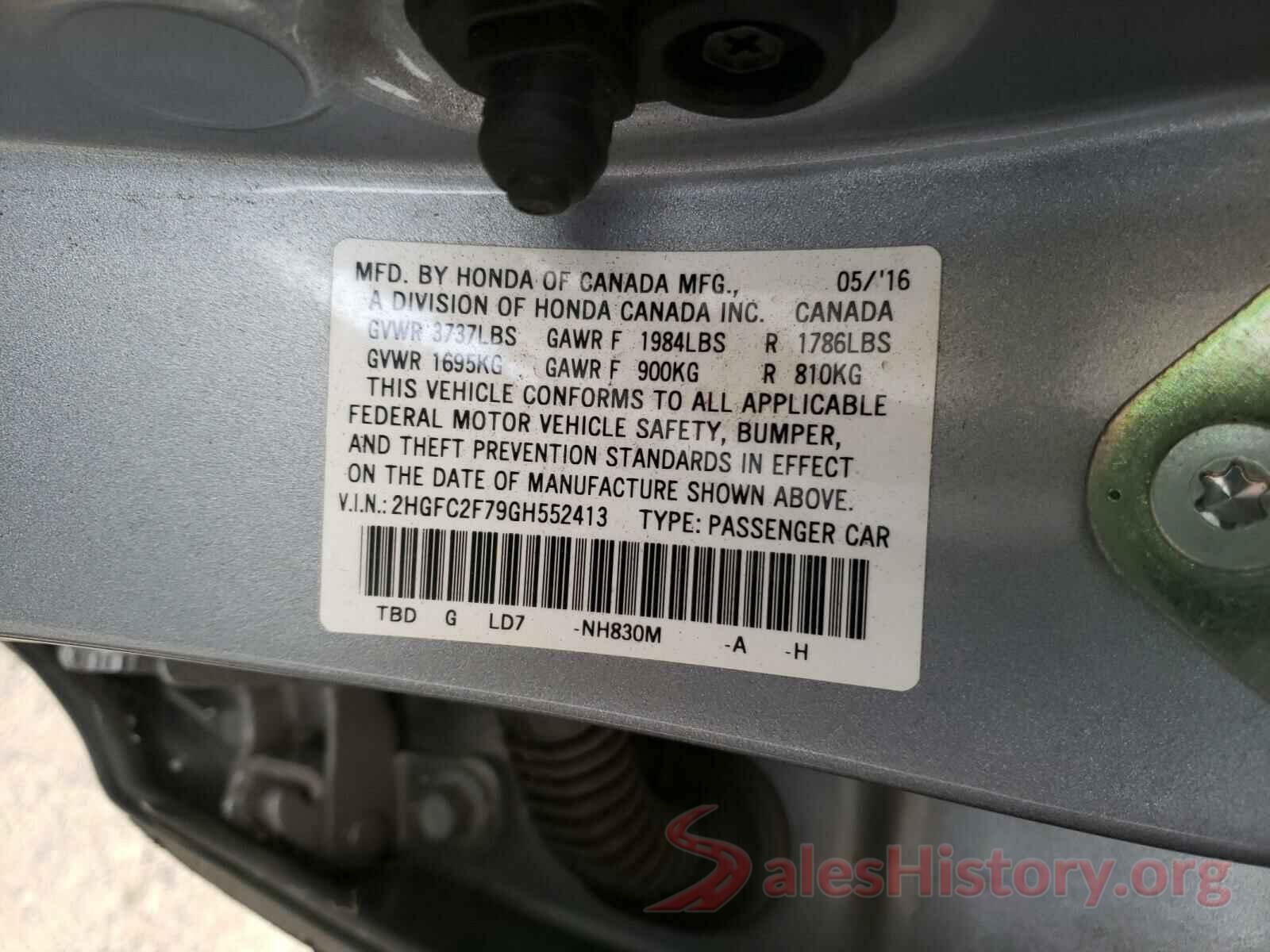 2HGFC2F79GH552413 2016 HONDA CIVIC